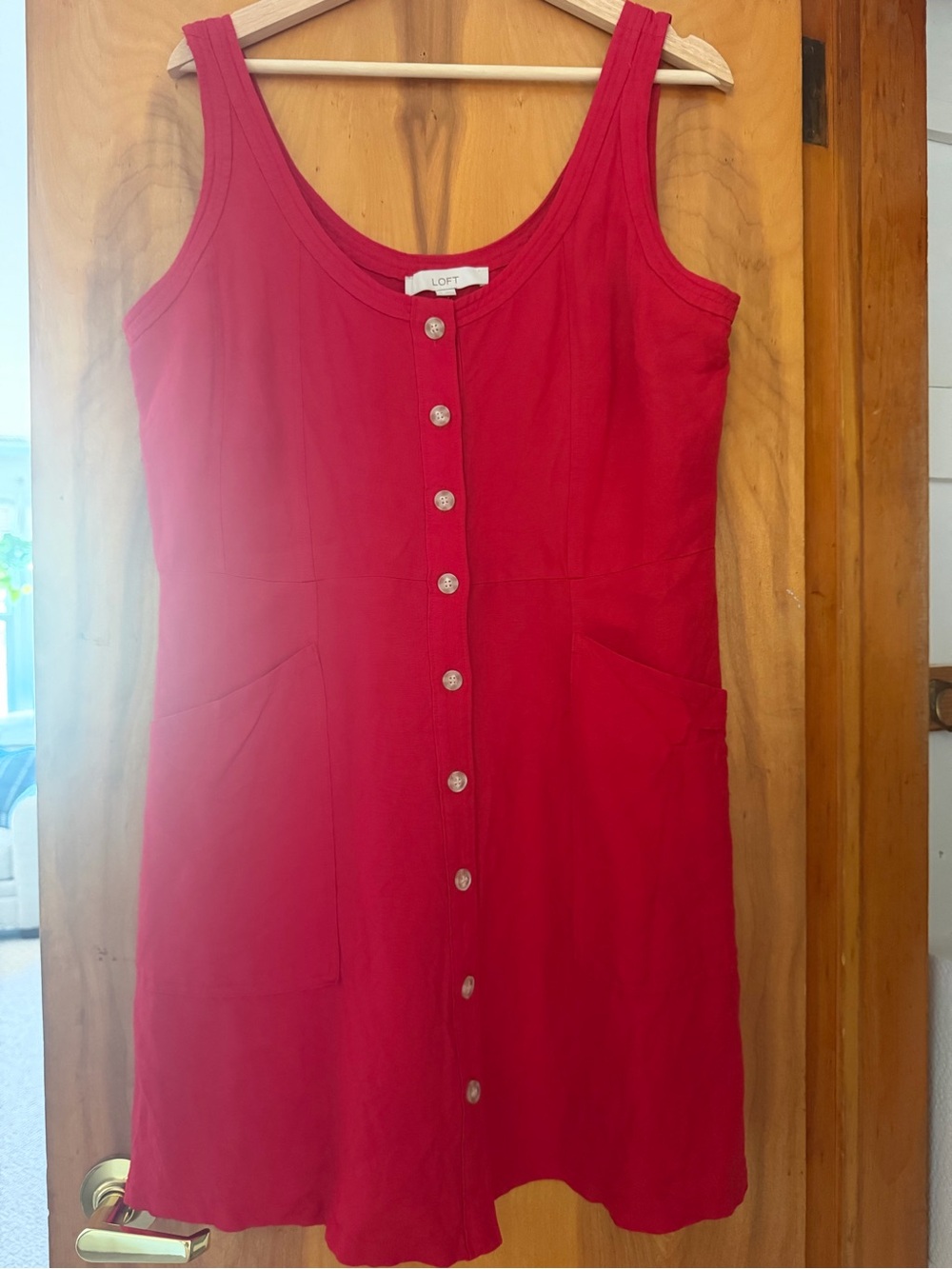 LOFT Bright Red Sleeveless Button-Front Dress